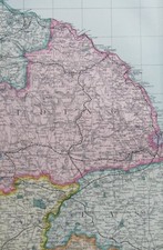 1912 large map of North East Yorkshire. 113 yrs old. Antique. Scarborough, Filey