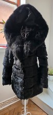 Luxury Mongolian Goat and Arctic Fox real Fur Coat - Size M – Black 