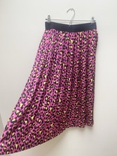 Helene Berman Midi Skirt 10 Animal Print Pleated Pink New 