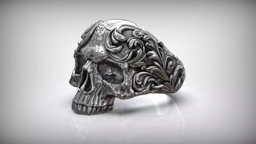 Silver skull oxidized ring