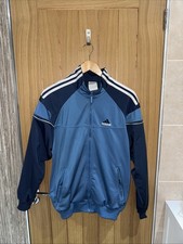 Men’s Adidas Tracksuit Jacket Full Zip Vintage Light Blue And Navy Size Medium
