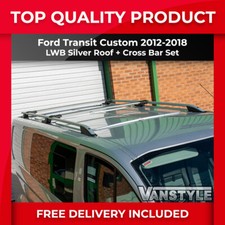 FITS FORD TRANSIT CUSTOM 12+ LWB SILVER ROOF BARS & CROSS BAR SET RACK NO DRILL