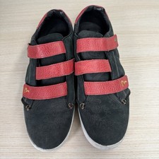 Evisu Black Leather Trainers UK9 EUR43 Loop & Hoop Red Tab Stitch Wave Logo