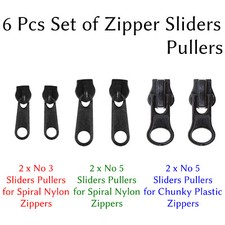 6 Pcs Set Zipper Repair Kit Zip Sliders Spirals Instant Fix Your Own DIY Sewing