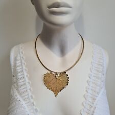 Gold Dipped Leaf Skeleton Pendant Necklace Boxed Cottonwood Leaf Goldtone VGC 