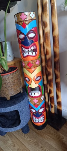 Wooden tiki totem sculpture - wooden,