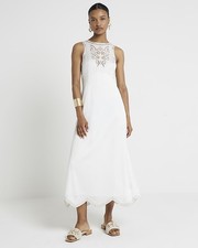 River Island Womens White Cotton Maxi Slip Dress Size 16
