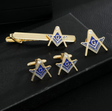 Masonic Craft Regalia Pin Set Badge, Tie Pin, Cuff Links, Square and Compass Set