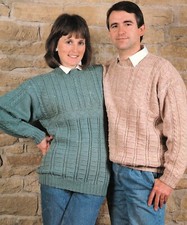 601 LADYS MENS GUERNSEY STYLE SWEATER DK 32 TO 44" VINTAGE KNITTING PATTERN COPY