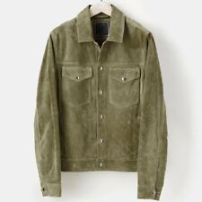 Mens Green Suede Shirt Leather Trucker Jacket Custom Made Size S M L XL 2XL 3XL
