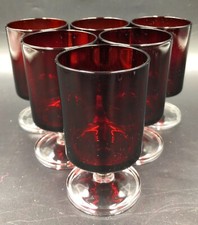 Vintage Red Glass Port Sherry Dessert Wine Glasses x 6 Luminarc French 10cm High