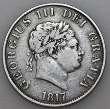 1817 GEORGE III SMALL HEAD, SILVER HALFCROWN, BRITISH COIN,  aVF