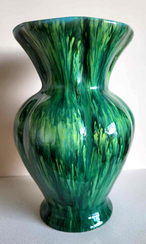 Green drip glaze vase - glaze, marked