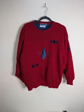 Vintage Stylo Golf Sweater Mens L Red Windstopper Lined Wool Made in UK 90s