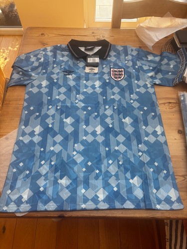 1990 blue england third - , shirt