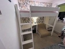 Quality White High Sleeper Bunk Bed with Desk and Pull out Futon
