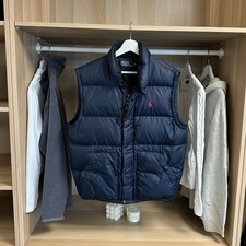 Vintage Polo Ralph Lauren Mens Winter Down Puffer Gilet Size M Navy Vest Logo.