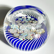Peter McDougall Faceted Latticino Swirl Complex Millefiori  Paperweight
