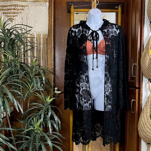 Black lace duster - duster, cardigan