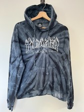 Thrasher Magazine Tie Dye Hoodie Mens Small Grey Black Sweatshirt Skateboard Y2K