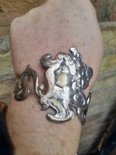 Vintage Silver Art nouveau Deco Lady Face Head  cuff wrist arm Bracelet Bangle