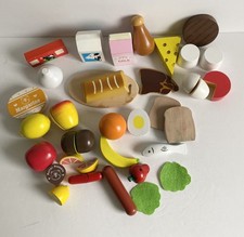 WOODEN GROCERIES PLAY FOOD OVER 35+ PIECES PRETEND GROCERY FRUIT VEG CHEESE EGGS