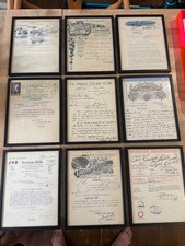 9 Vintage billheads framed