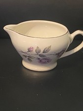 Barratts England 50's Delphatic China White Cream Milk Jug Purple Rose Pattern