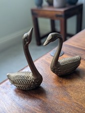Pair Of Brass Swans Swan
