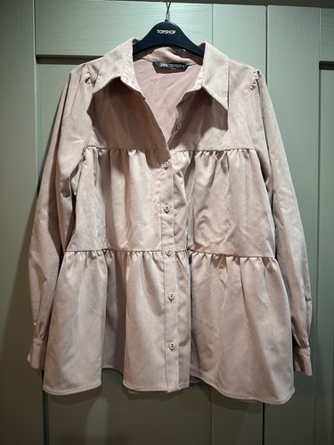 Pink blouse oversized tiered - blouse,