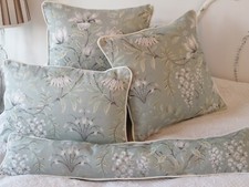  One 16" Laura Ashley Duck egg  Upholstered fabric Cushion Cover Piped White 