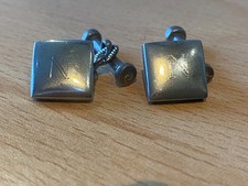 Pewter Cufflinks Engraved N Initial Square Chain & Bar Vintage Style