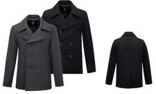 BRANDIT CLASSIC US NAVY PEA COAT  MARINE ARMY REEFER WOOL JACKET BLACK GREY