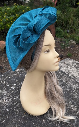 Large teal sinamay hair hat - large,