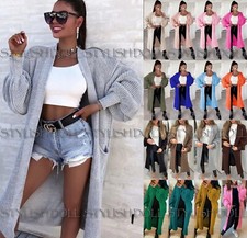Women Chunky Knitted Oversized Cardigan Ladies Balloon Sleeve Long Maxi Cardigan