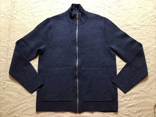 M&S MENS ZIP UP THICK CARDIGAN BLUE WITH  POCKETS  - Sz M