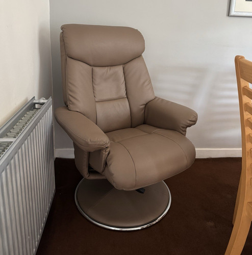 Beige leather swivel - beige, armchair