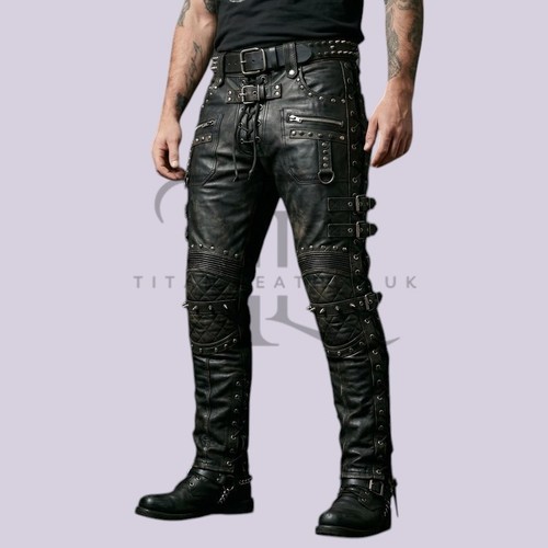 Men black leather gothic - men’s,