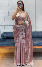 Soft silk saree heart Diamond work Designer indian wedding party wear women sari