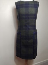 Hobbs 100% Wool Pinafore Dress UK 10 green Navy Blue tartan check Autumn Winter