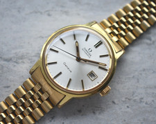 1972 Vintage Omega Men's Watch Geneve Gold Bracelet Automatic Date Rare Silver