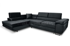 Corner sofa bed ASTON - BLACK  Faux Leather - Fast Delivery !