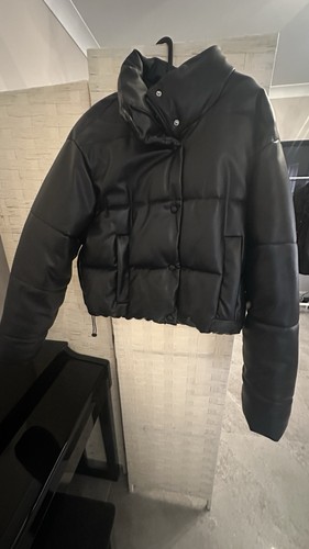 Black zara faux leather puffer - black,