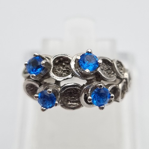 Vintage silver ring - silver, blue