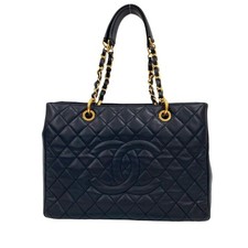 CHANEL GST Coco Mark Caviar Skin Tote Bag/Semi Shoulder Bag Navy 40477