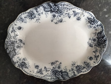 Antique Flow Blue on White Large Meat Platter W H Grindley early Victorian 46cm