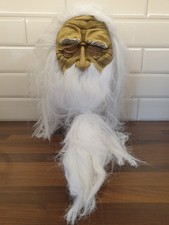 Vintage Wizard Gandalf Mage Scary Old Man Halloween Mask Long White Hair Costume