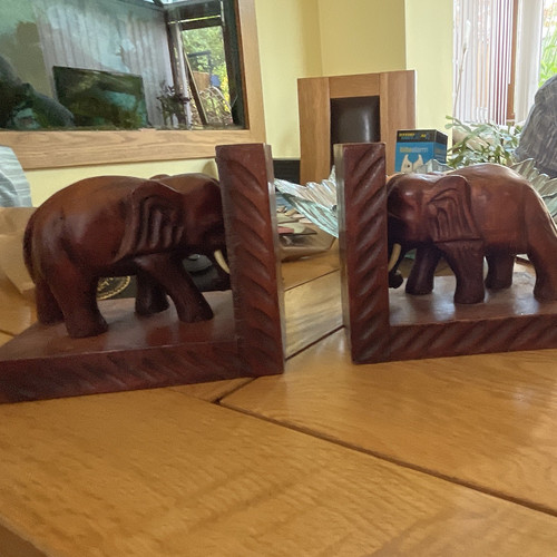 Pair carved wooden - wooden, elephant