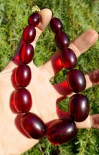 Fine Antique Cherry Amber Faturan Bakelite Phenolic Prayer Subha Beads Bracelet
