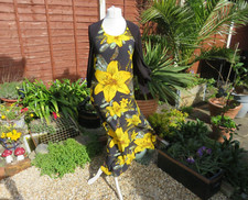 QVC ATTITUDES  RENEE LONG MAXI STYLE BLACK YELLOW DRESS BLACK JACKET M = 12 / 14